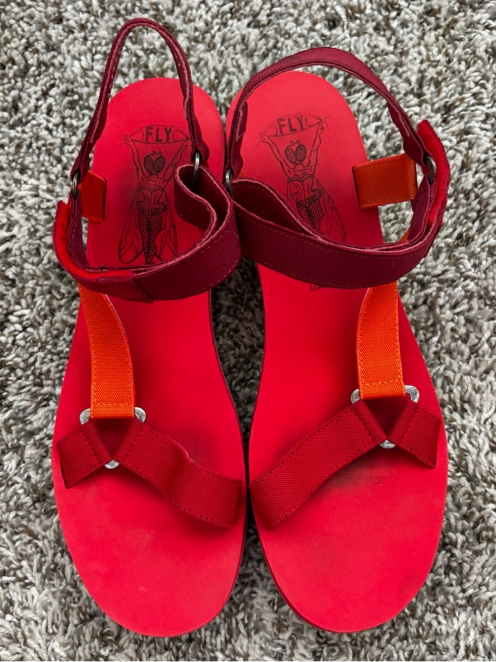 Fly London Women's Red and Orange Platform Sport Sandals YEFA velcro 10.5 - Picture 9 of 9